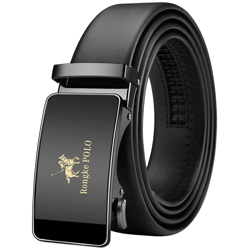 Genuine Leather Belt with Alloy Buckle and Automatic Adjustment System