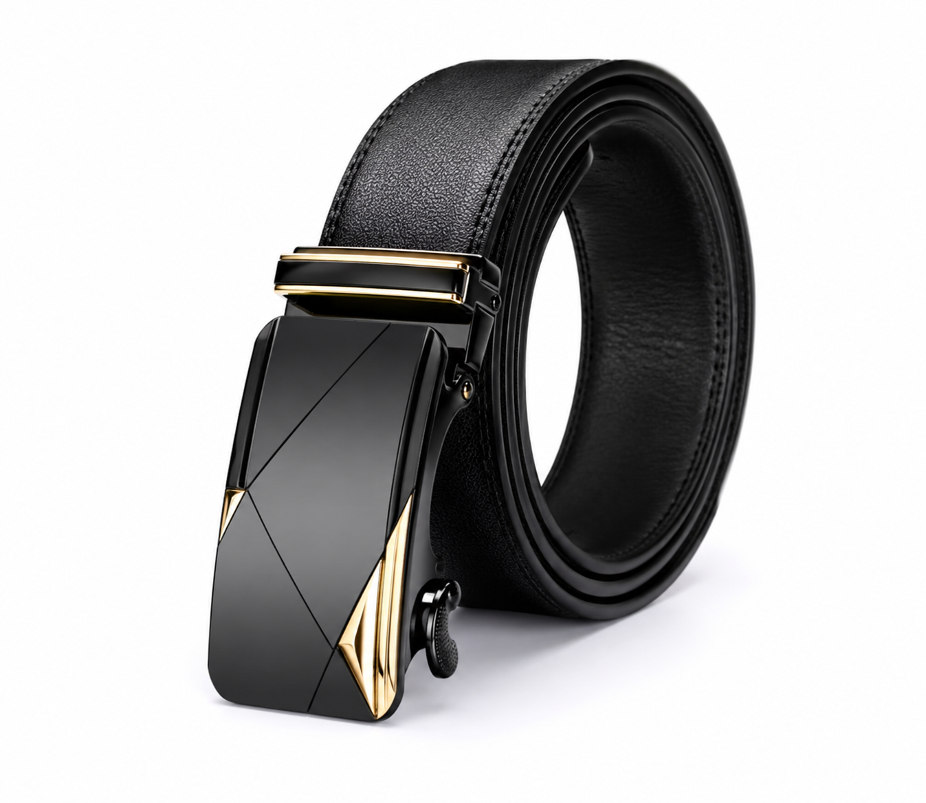 Black Automatic Belt with Gold Details