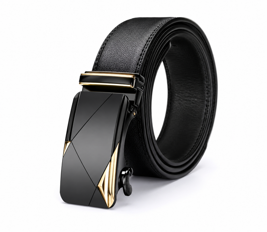 Black Automatic Belt with Gold Details