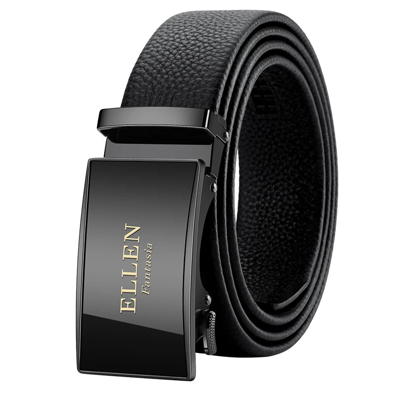 Genuine Leather Belt with Alloy Buckle and Automatic Adjustment System