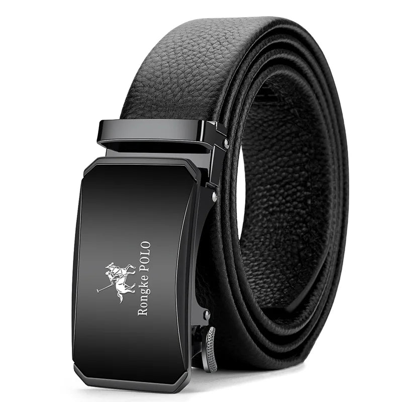 Genuine Leather Belt with Alloy Buckle and Automatic Adjustment System