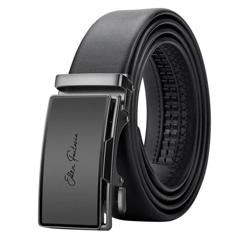 Genuine Leather Belt with Alloy Buckle and Automatic Adjustment System