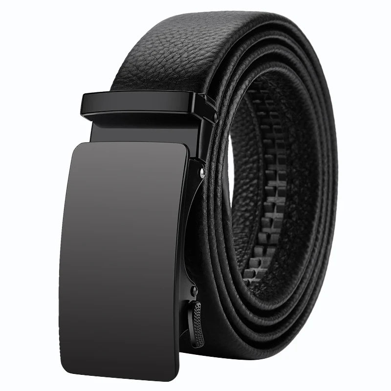 Genuine Leather Belt with Alloy Buckle and Automatic Adjustment System