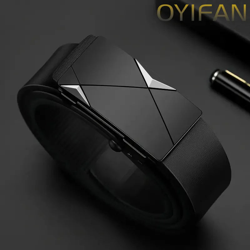 Black Automatic Belt with Gold Details