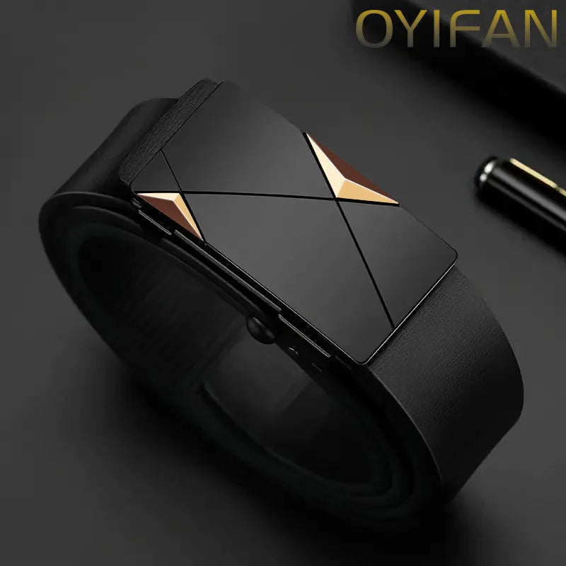 Black Automatic Belt with Gold Details