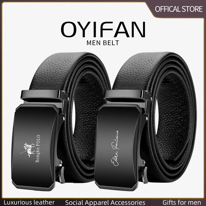 Genuine Leather Belt with Alloy Buckle and Automatic Adjustment System