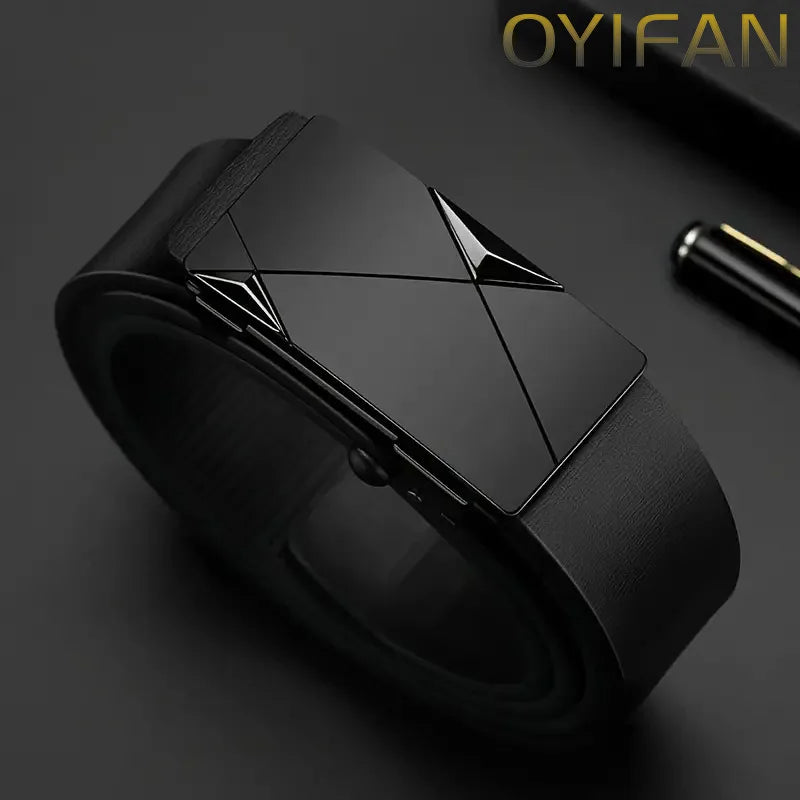 Black Automatic Belt with Gold Details