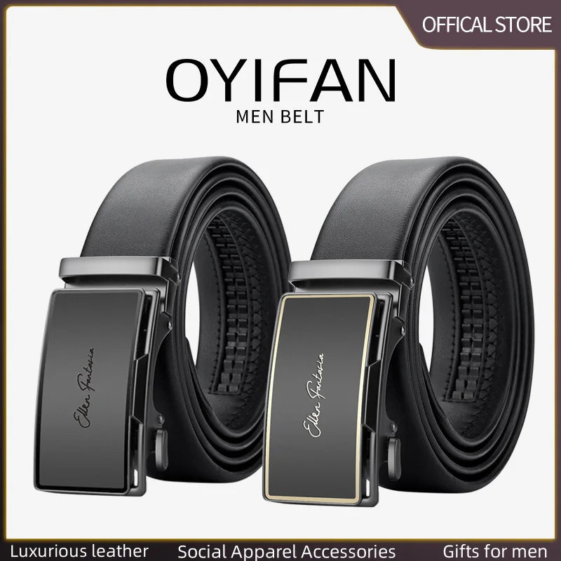 Genuine Leather Belt with Alloy Buckle and Automatic Adjustment System