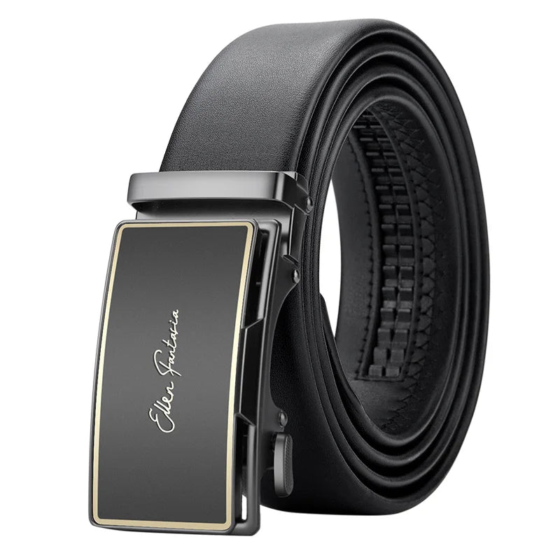 Genuine Leather Belt with Alloy Buckle and Automatic Adjustment System