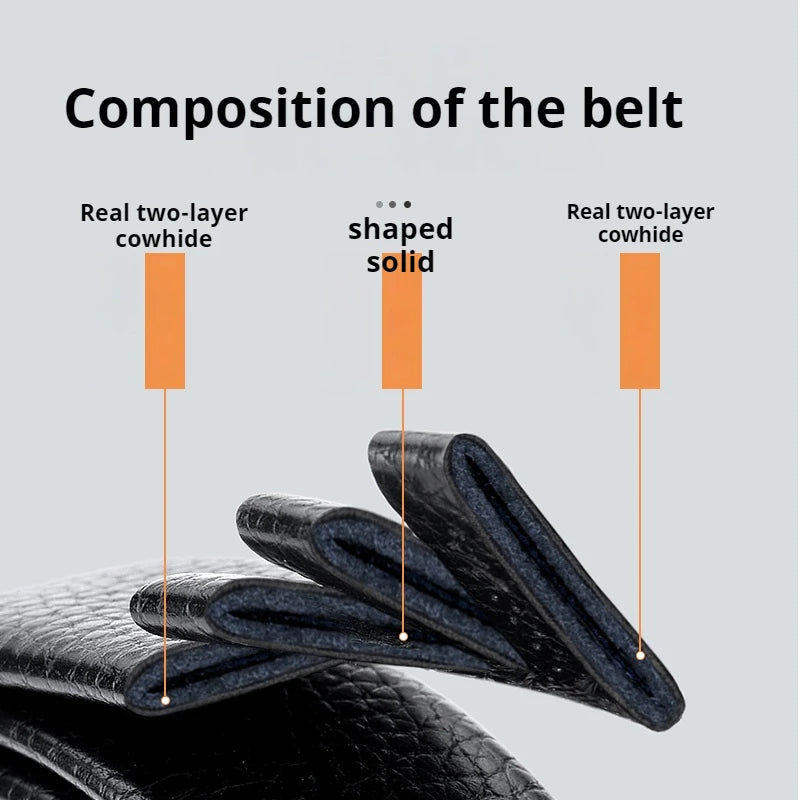 Genuine Leather Belt with Alloy Buckle and Automatic Adjustment System