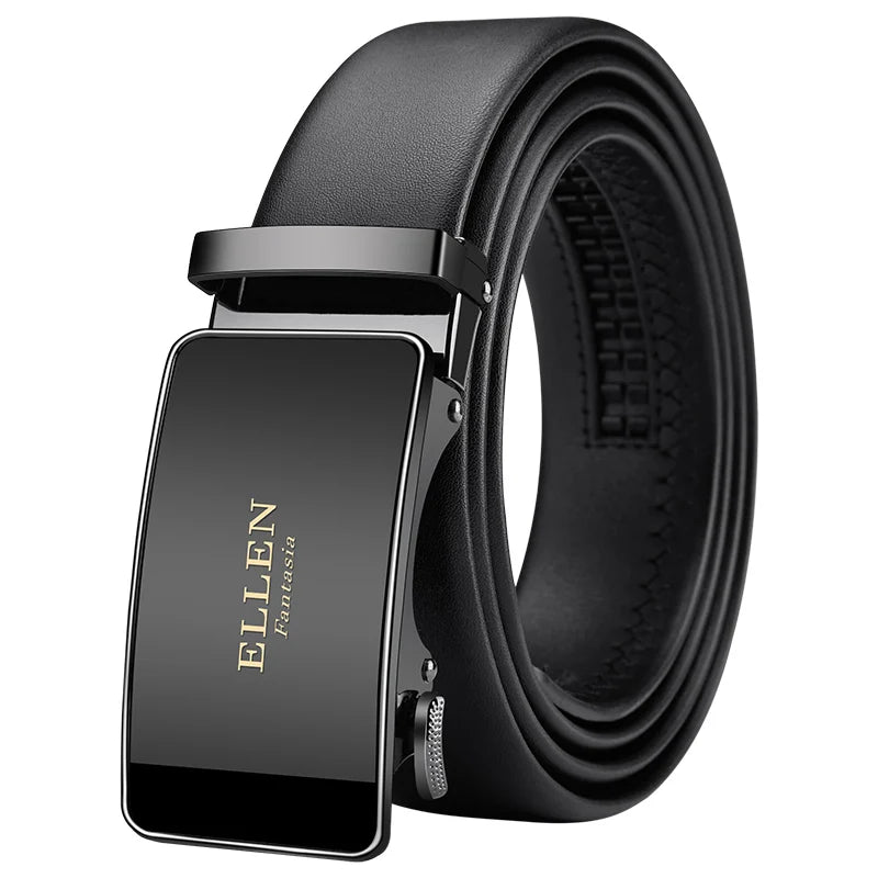 Genuine Leather Belt with Alloy Buckle and Automatic Adjustment System