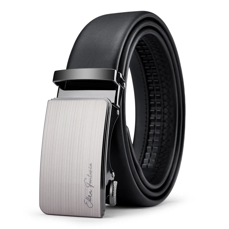 Genuine Leather Belt with Alloy Buckle and Automatic Adjustment System