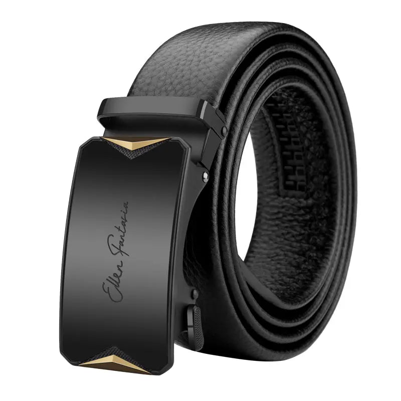 Genuine Leather Belt with Alloy Buckle and Automatic Adjustment System