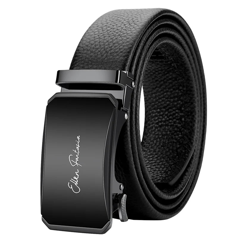 Genuine Leather Belt with Alloy Buckle and Automatic Adjustment System