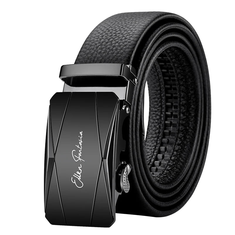 Genuine Leather Belt with Alloy Buckle and Automatic Adjustment System