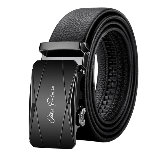 Genuine Leather Belt with Alloy Buckle and Automatic Adjustment System